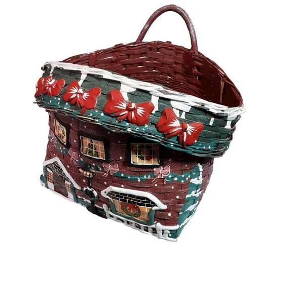 Vintage (1970's) Handcrafted Rare Christmas Basket 11" x 12" plu… - Picture 3 of 16